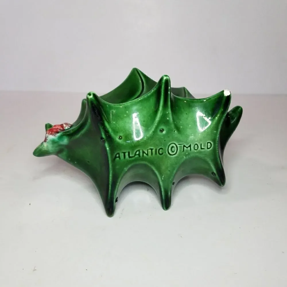1980s Vintage Atlantic Mold Ceramic Christmas Holly Berry Small Bowl Dish